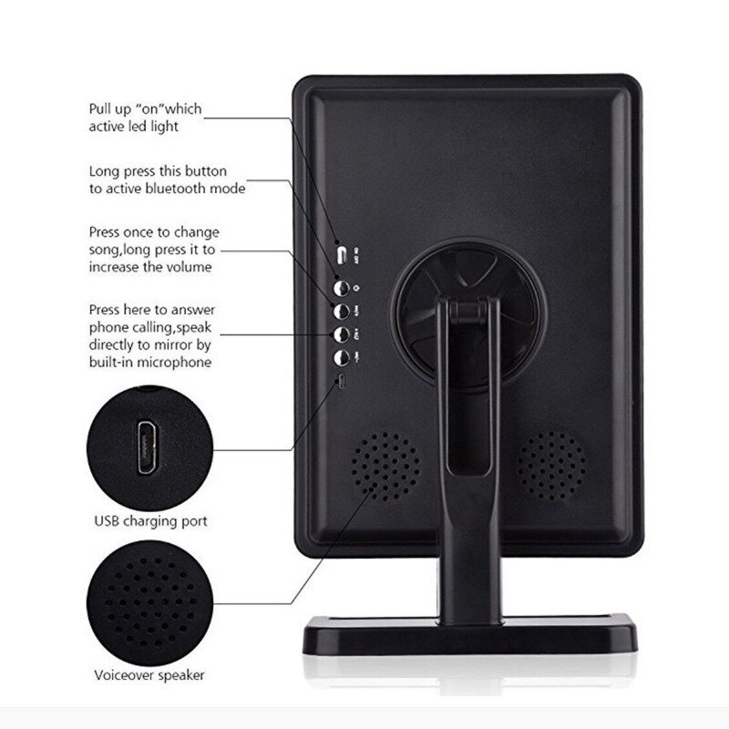 Altavoz Bluetooth maquillaje LED espejo iluminado de mesa de cosméticos espejo de vanidad con 20 Pantalla táctil ajustable 10X lupa