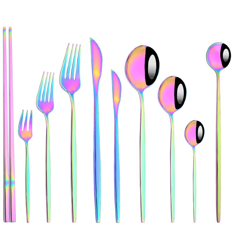 1pcs Flatwar Fork Knife Spoon Set Cutlery Tableware Dinning Rainbow Table Steel Kitchen Complete Dinner Set for