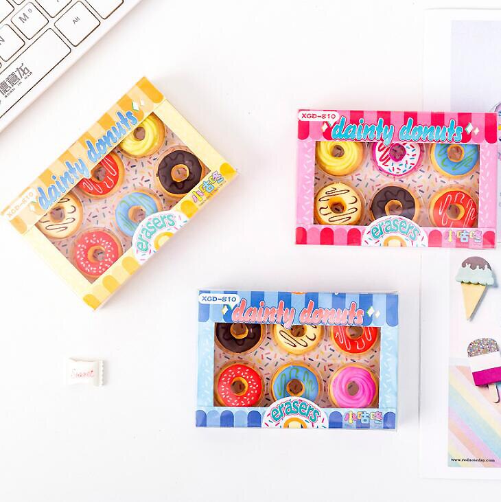 6pcs/box Candy Color Donuts Series Eraser Set Scho... – Grandado
