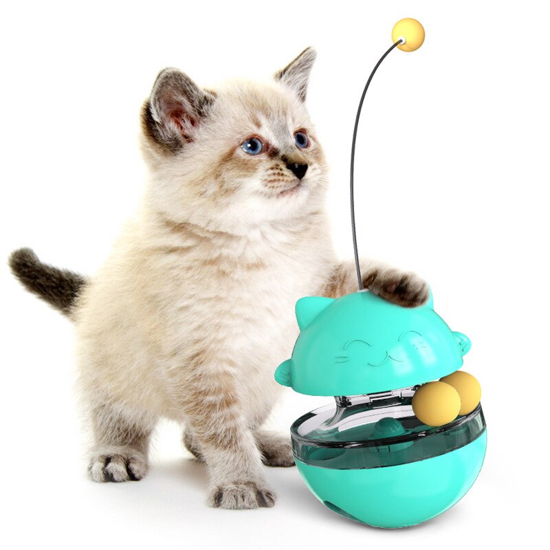 Brinquedo engraçado do gato do tumbler com vara do gato tratar o brinquedo de vazamento para gatos gatinho auto-jogar quebra-cabeça interativo brinquedos do gato produtos para animais de estimação: Blue