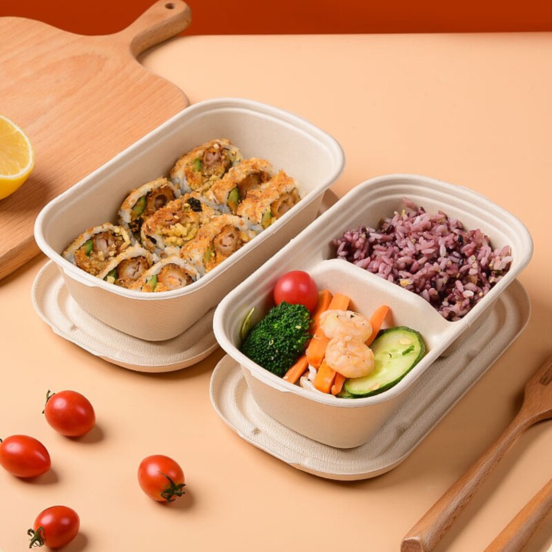 10pcs 1000ml Disposable Lunch Box Microwave Paper Bento Box Meal Storage Fruit Hamburger Bakery Containers Office Packaging Food