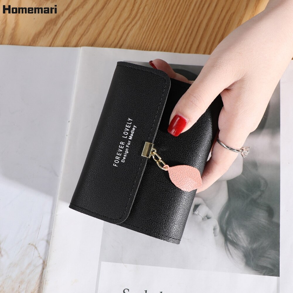 Homemari mulheres couro do plutônio carteiras femininas bolsas longas sacos de dinheiro folha telefone bolso senhoras carteira titular do cartão embreagem mujer 2021: Short-black