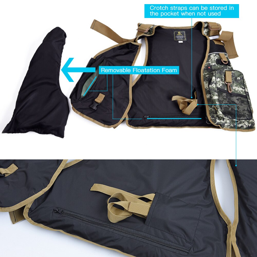 Fly Fishing Vest Life Jacket Outdoor Fishing Jacket Vest Pack with Removable Padding for Camping Hiking Photography