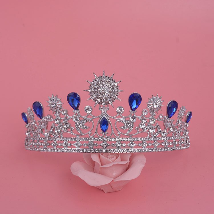 Luxury Blue Rhinestone Bridal Tiara Crystal Wedding Quinceanera Tiaras And Crowns Pageant Tiara Hair Jewelry Accessories