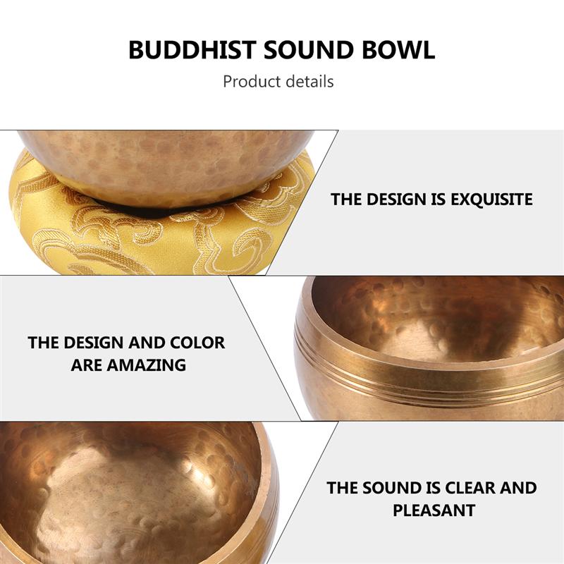 1pc buddhistiska ljudskål chanting skål yoga meditation ljudterapi skål ren koppar skål med träpinne packning (gul)