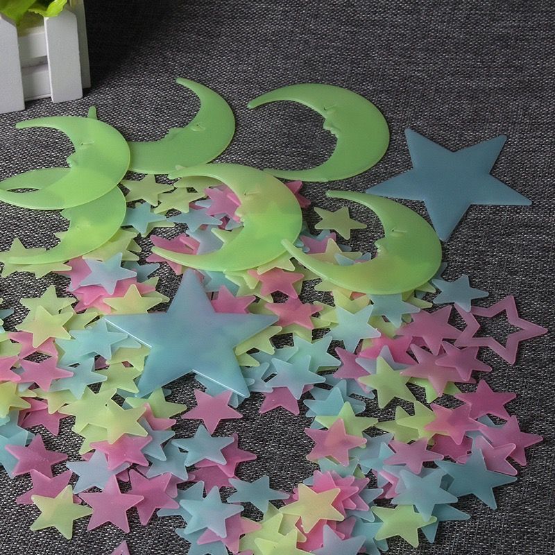 100 pcs/set DIY 3D Stars Moon Glow In The Dark Luminous Fluorescent Meteor Plastic Stickers Decals Toys for Baby Kids Bedroom