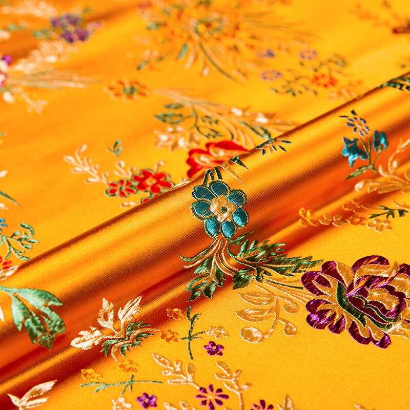 Bloem Satijn Stoffen Brokaat Jacquard Patroon Jurk Stof Rood Voor Naaien Cheongsam En Kimono Materiaal Voor Diy