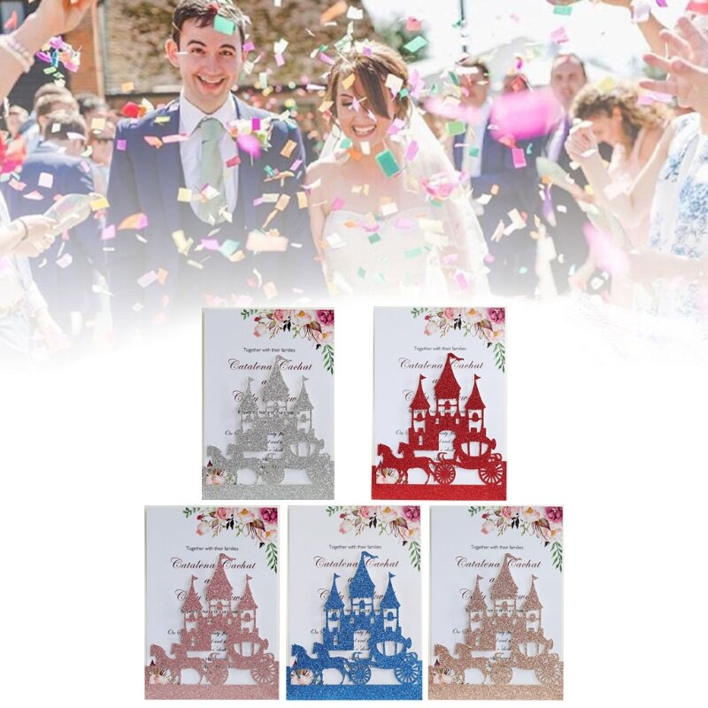 20x Wedding Invitations Card Glitter Hollow Castle Invite Envelope Bridal Shower 28GF