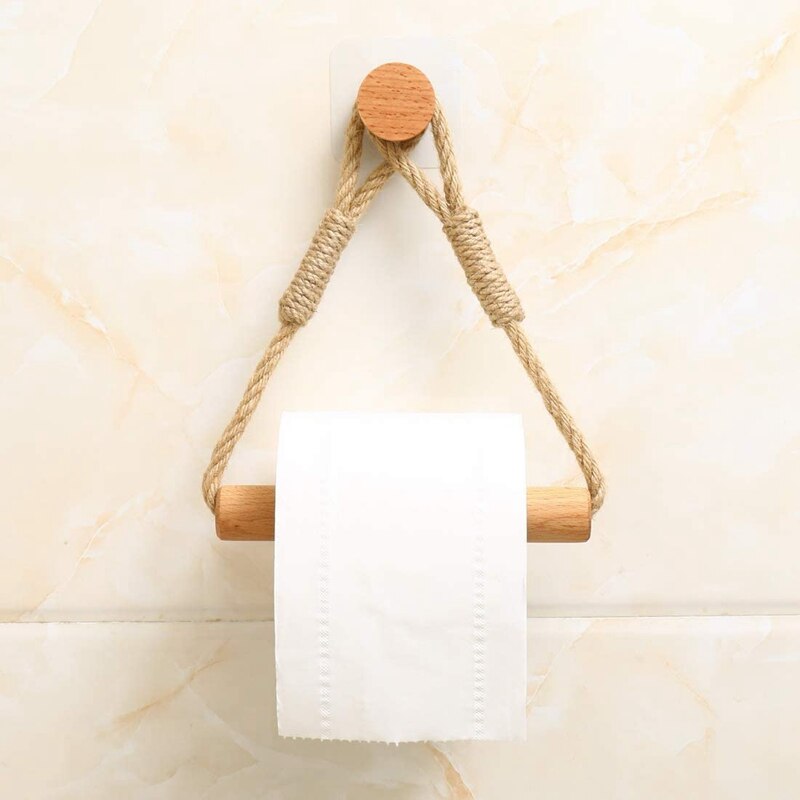 Toilet Paper Holder,Nautical Rope Towel Holder Ring,Nautical Style Coastal Rope with Metal Hook for Bathroom Decor