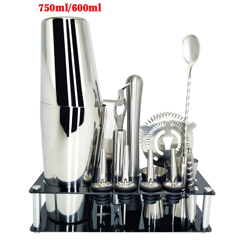Bartending Kit Cocktail Shaker Set kit Bartender Kit shakers Stainless Steel Bar Tool Set with Stylish Stand: 15Pc 750600ml Rack