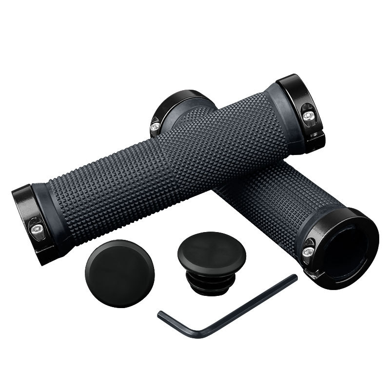 Puños de aleación de goma PE para bicicleta de montaña, puños de bloqueo Bilateral, empuñadura antideslizante, manga de manillar de ciclismo, accesorios de bicicleta BMX: Negro