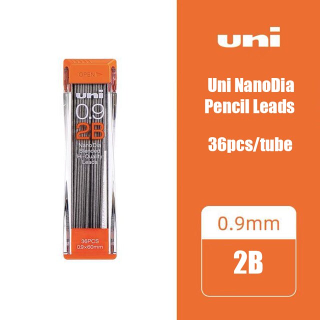 1tube/lot Uni Nano Dia 0.5-202ND Mechanical Pencil Led 0.3/0.5/0.7/0.9mm HB/2B School Student Office: 0.9 2B 36pcs