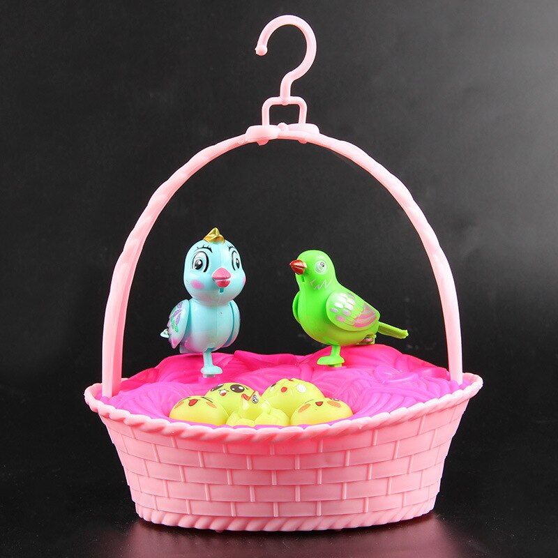 Sterowanie głosem dla dzieci imitacja ptaka rodzina w koszyku zabawki dla dzieci z dźwiękiem światło śpiewający ptak gniazdo dom zagraj w zabawki robić gier: różowy