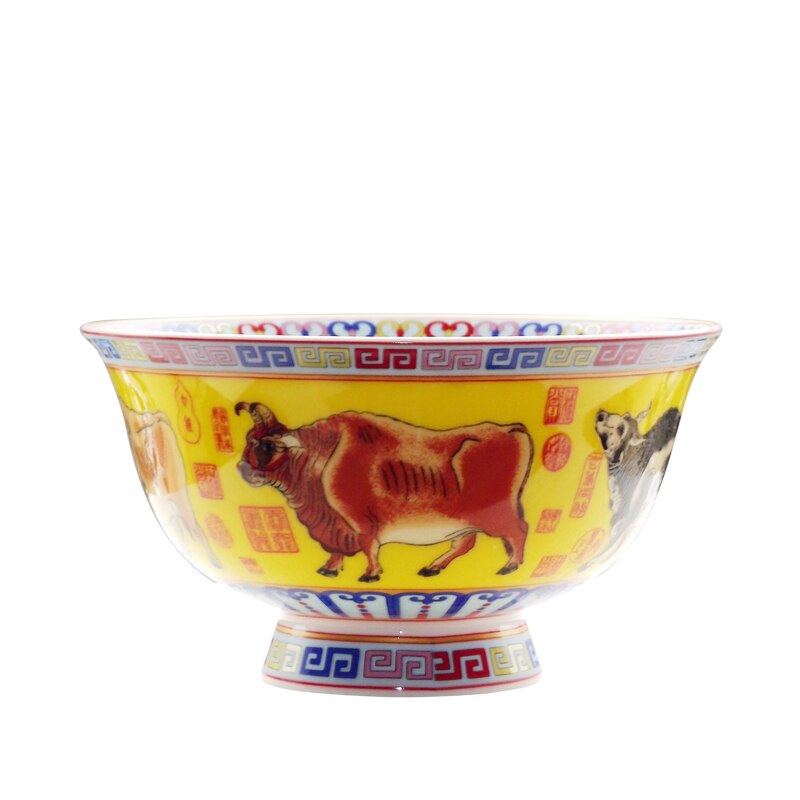 Jingdezhen Bone China Porcelain Bowl Five Oxen High Grade Auspicious Ceramic Bowl Rice Bowl Noodles Bowl Vegetable Bowl