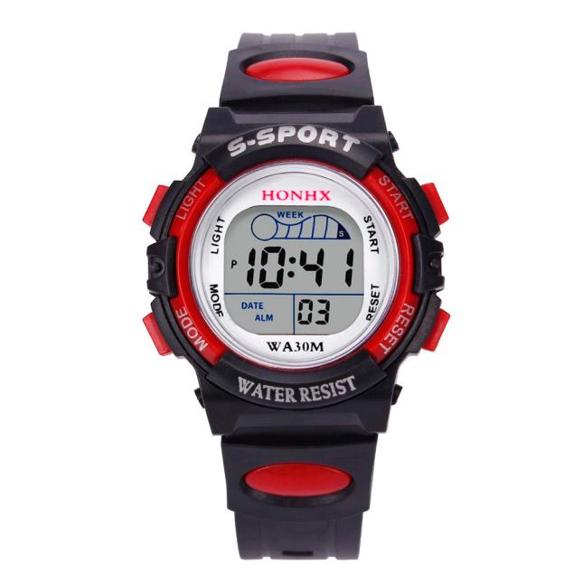 Waterproof Children Casual LED Sports Digital Watch Kids Alarm Date Wristwatch Clock Boys Reloj Hombre Relogio Masculino: Rood