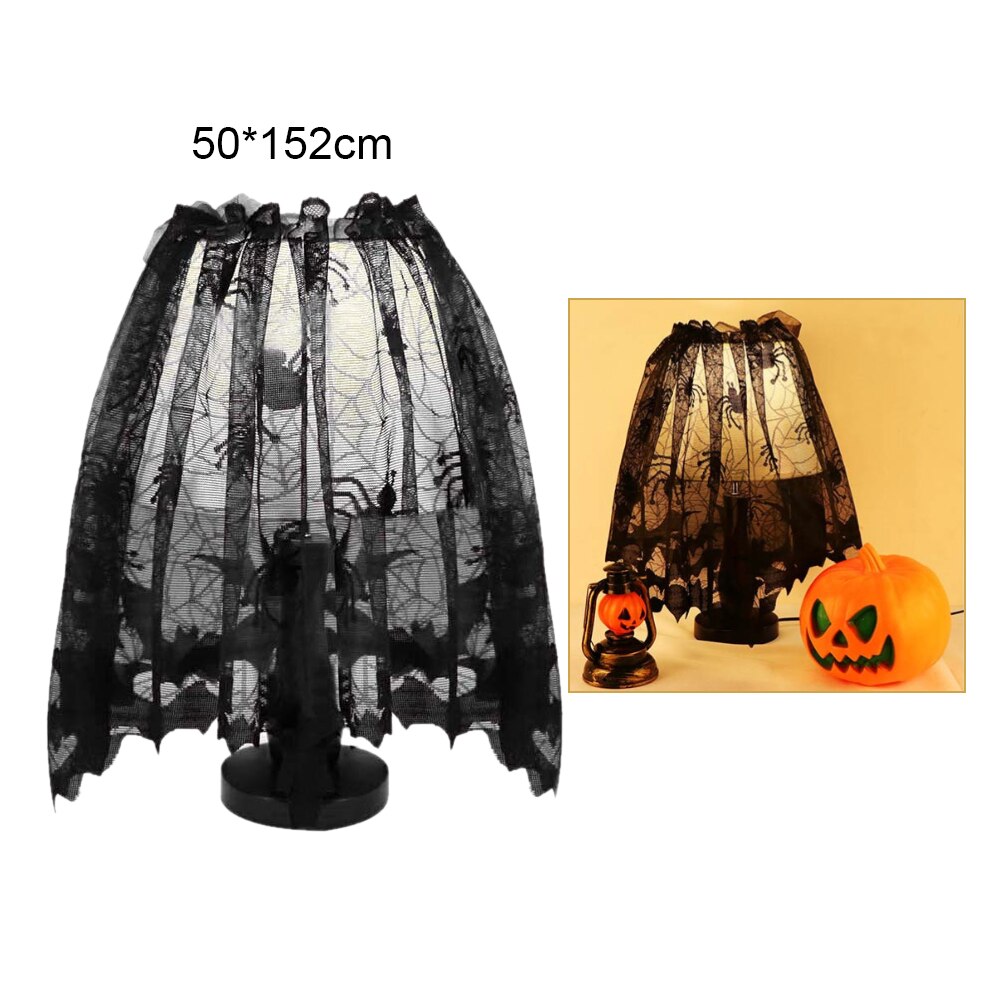 2 stk halloween dekorasjon blondere edderkoppnett skjelett hodeskalle fest duk svart peis mantel skjerf ordning dekorasjon rekvisita: 1pc lampeskjerm