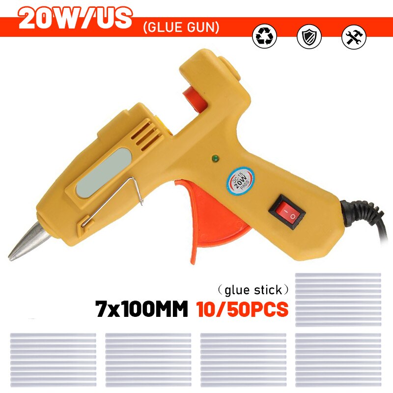 20W Electric Melt Glue Gun Multifunctional Home Mini Glue Gun Electric Heat Temperature Switch Tool with 7x100mm Glue Stick