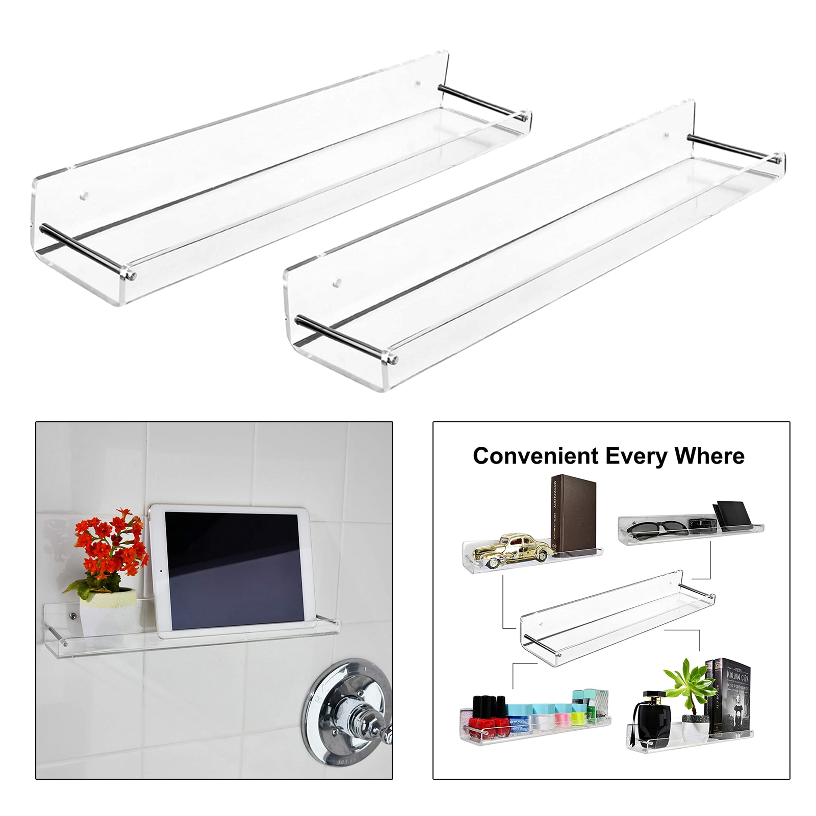 2pcs Clear Acrylic Wall Mount Hanging Shelf Display Rack Case Organizer for Action Figures