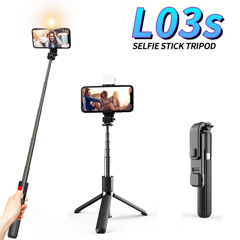 FANGTUOSI Bluetooth Selfie Stick Monopod mini trípode con luz de relleno LED y Disparador remoto para el teléfono móvil
