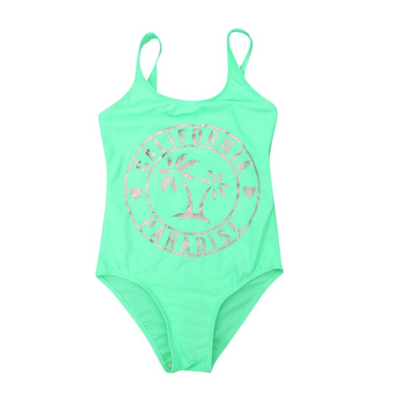 Kinderen Meisje Badpak Zomer Strand Bomen Print Stijl Meisjes Badmode Voor Kids Mouwloze Bikini Beachwear Badpak: Groen / 11-12 Years