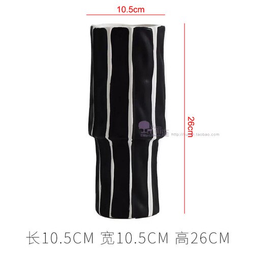 European Black and White Striped Ceramic Vase Desktop Living Room Furnishings Porcelain Crafts Countertop Vase Home Decoration: D