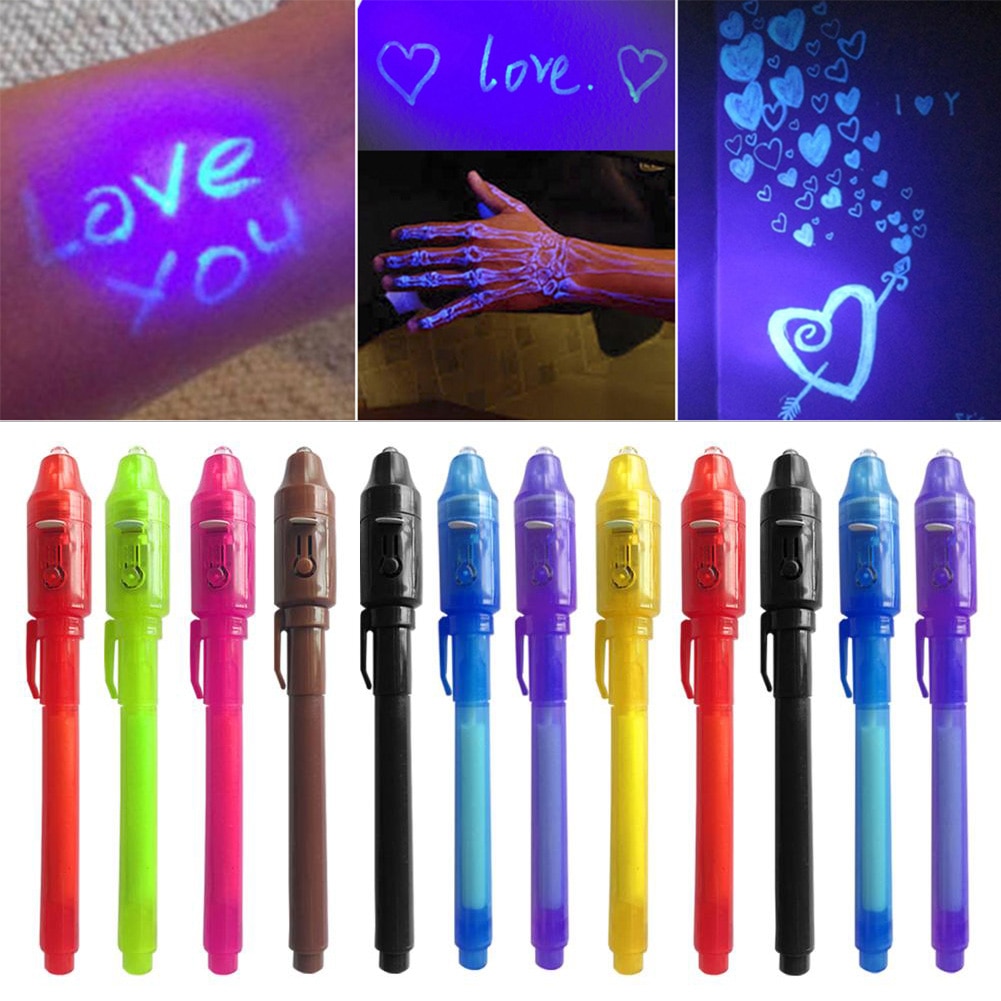 Invisible Ink Pen,Secrect Message Pens, 2 In 1 Magic UV Light Pen for Drawing Funny Activity Kids Party Students DIY School