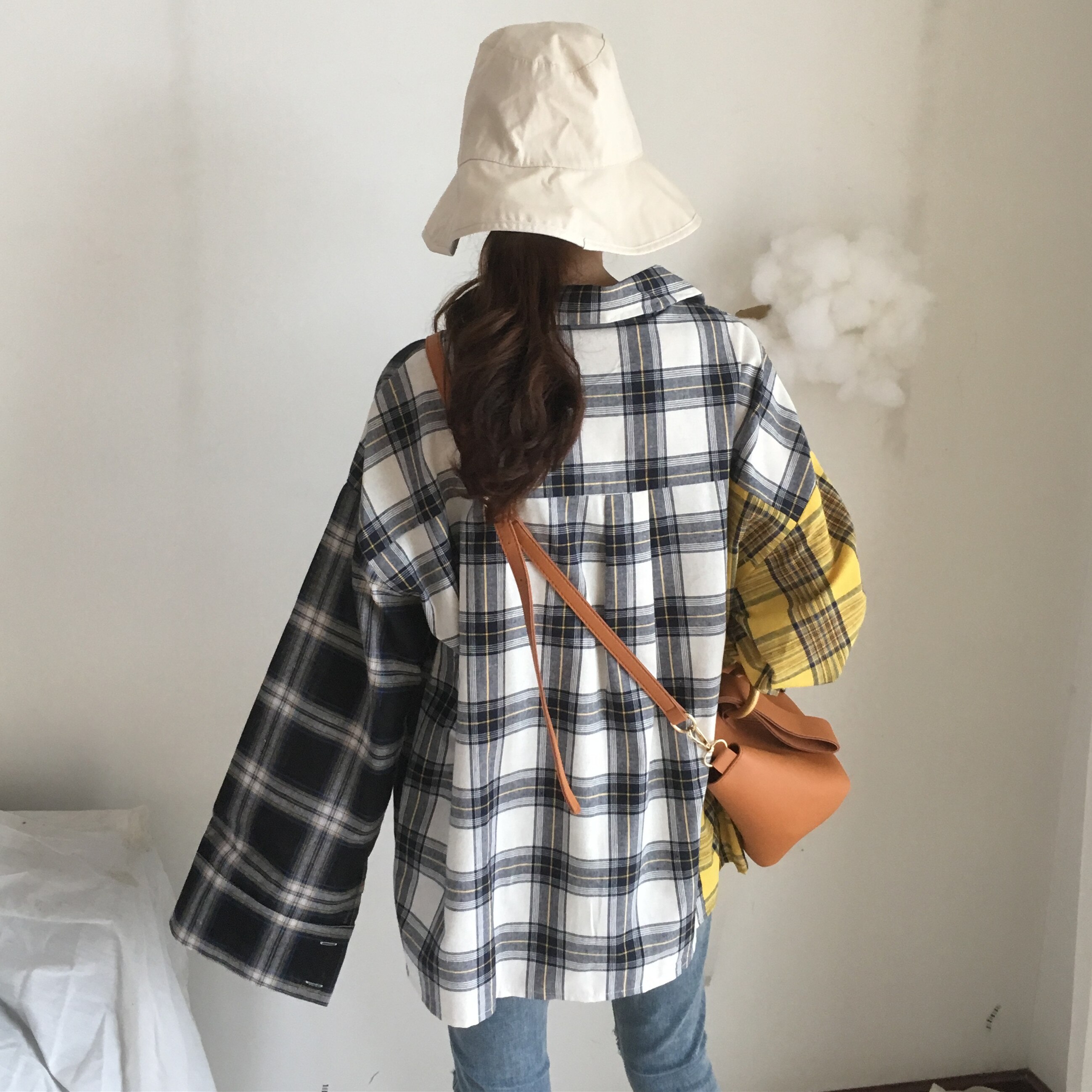 Chemise à carreaux femmes Bangtan garçons SUGA Blouse corée grande taille décontracté printemps automne épissure chemises