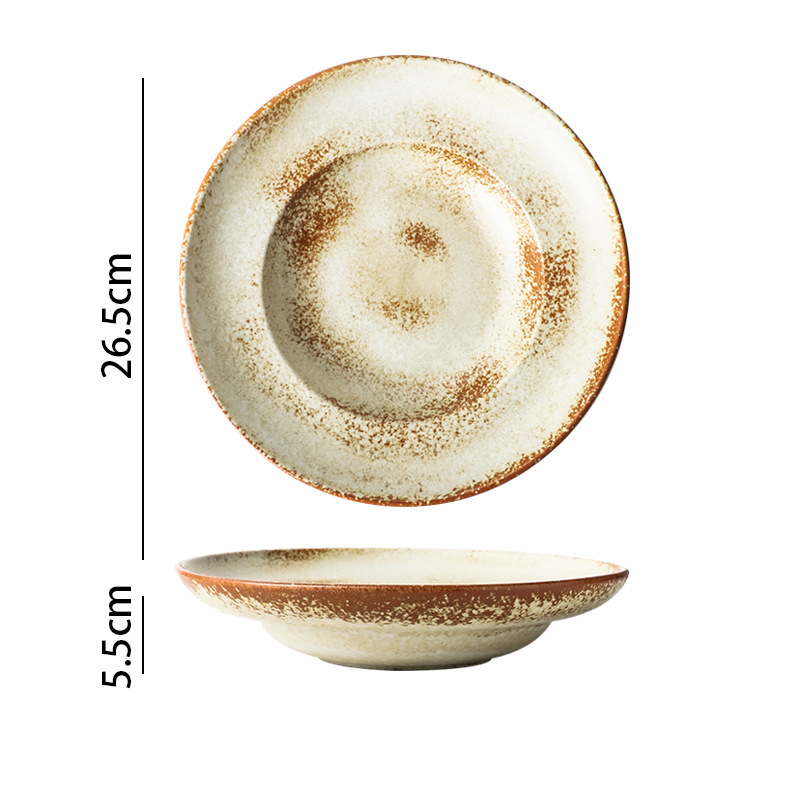 Vintage Ceramic Dinner Plate Home High-end Tableware Steak Plates and Bowls Dessert Dishes Breakfast Dish Milk Mug: L-26.5x5.5cm