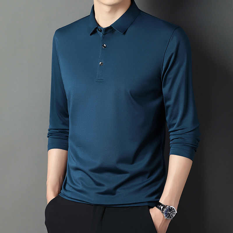 Spring Autumn Solid Color Long Sleeve Polo Shirts Man High Street Casual Loose All-match Pullovers Office Button Top
