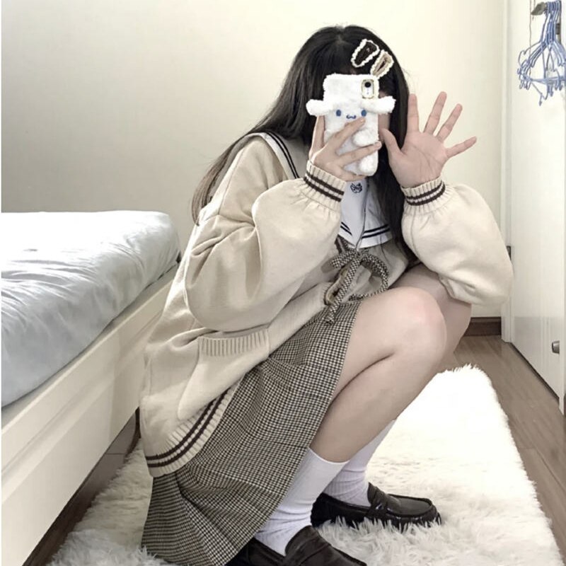 Sweater Japanese Cardigan women clothing knitting jk sweet Loose femme oversized clothes Kawaii tops korean Sweaters