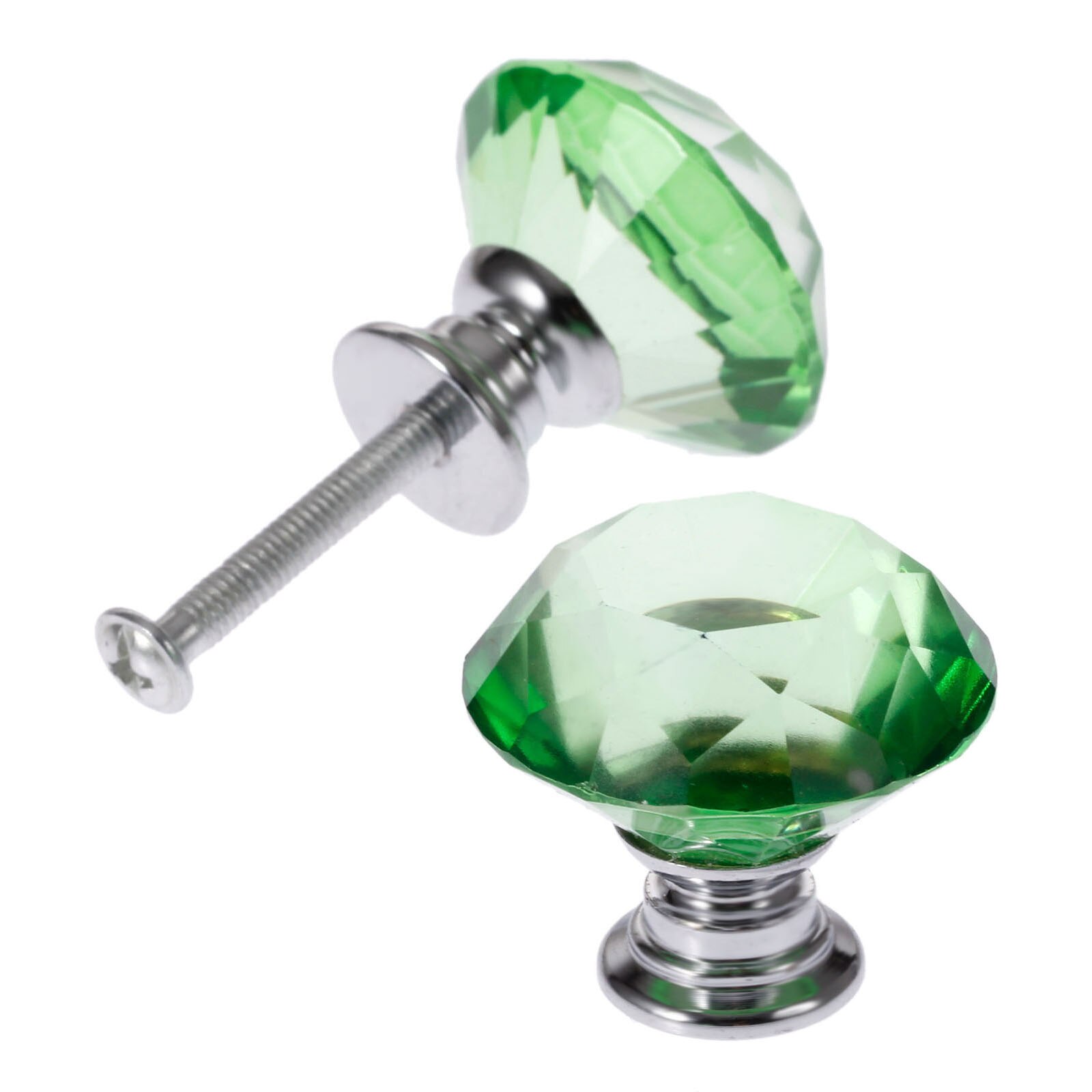 2 stk diamant form grøn 30mm krystal glas knop skab skuffe træk køkken skab dør garderobe håndtag