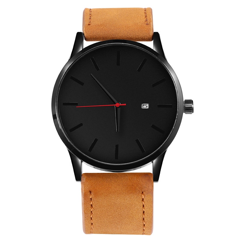 Montre hombre herrklockor läder sport quartz klocka herr casual man erkek kol saati armbandsur relogio masculino: Brun svart