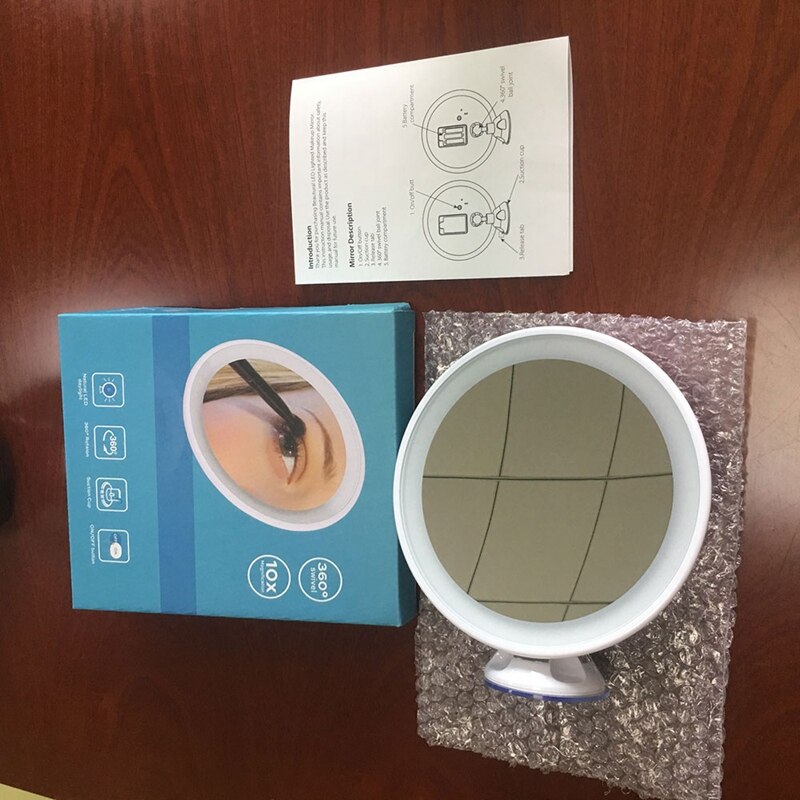 Miroir grossissant de maquillage portable avec lumière led et ventouse rotative à 360 ° pour la maison, le bureau et la salle 10x bain