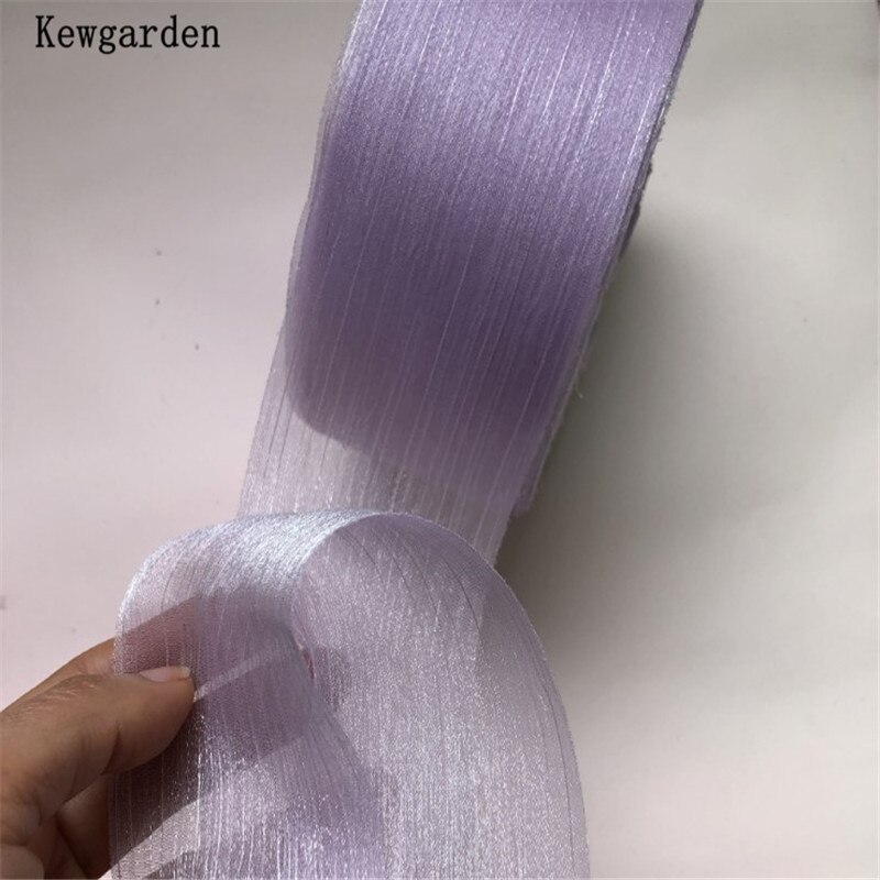 Kewgarden 6cm- stribet rynke tyl bånd håndlavet tape voile bånd gør-det-selv-sløjfe tilbehør bånd 50 yards: Lys lilla