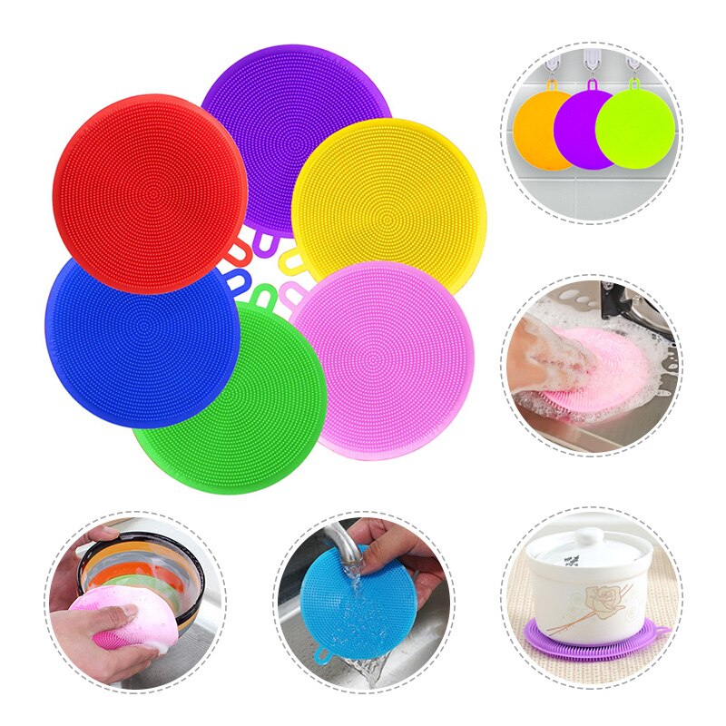 1set(6 Pcs)Silicone Sponge, Silicone Scrubber Kitchen Anti-Bacterial Sponge Multicolor for Cleaning Vegetable Kitchen Utensils