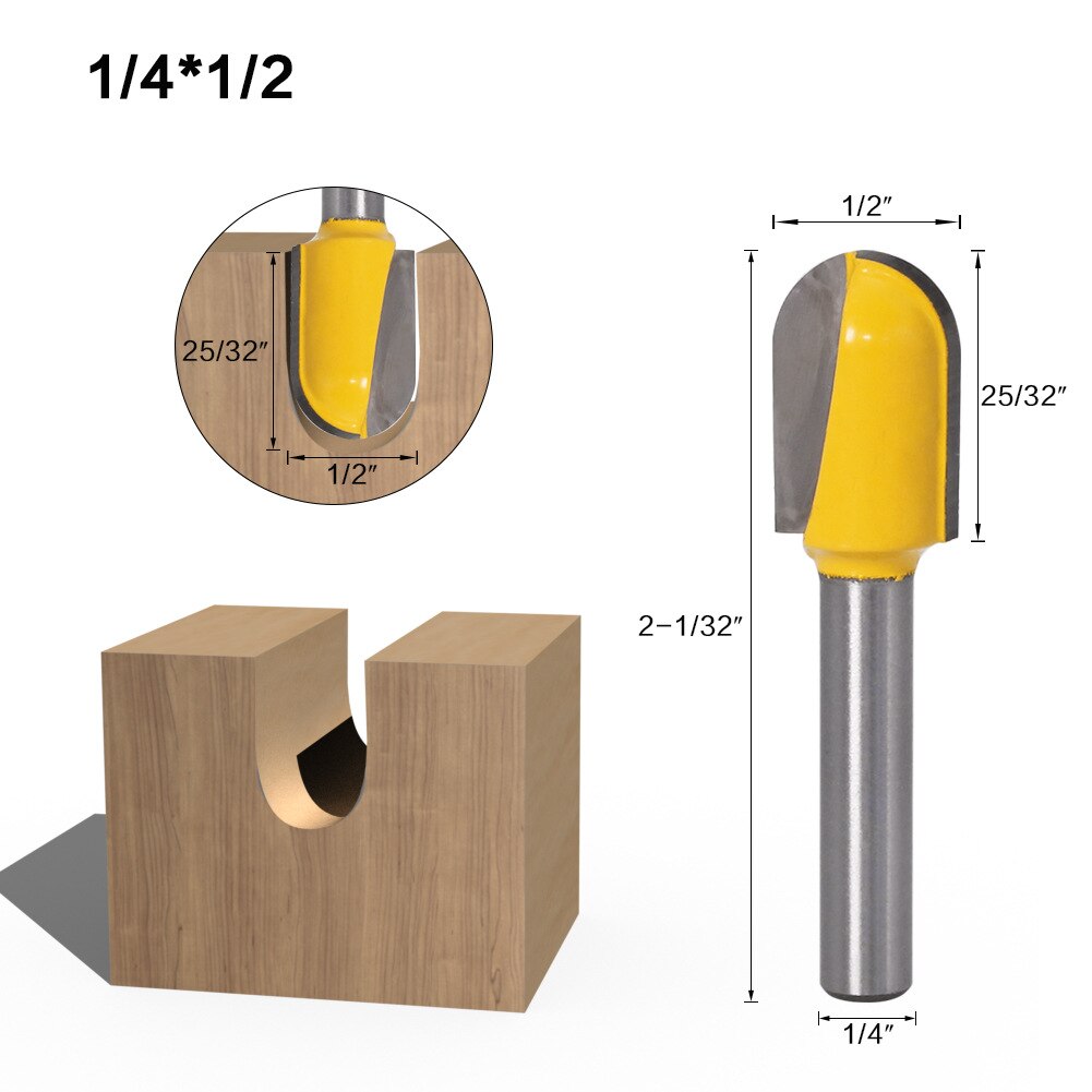 Fresas de punta redonda para tallado de madera, juego de brocas de enrutador con ranura en V de 90 grados, caja central para carpintería, 1/4 &quot;y 6,35 MM, 1 unidad: 03