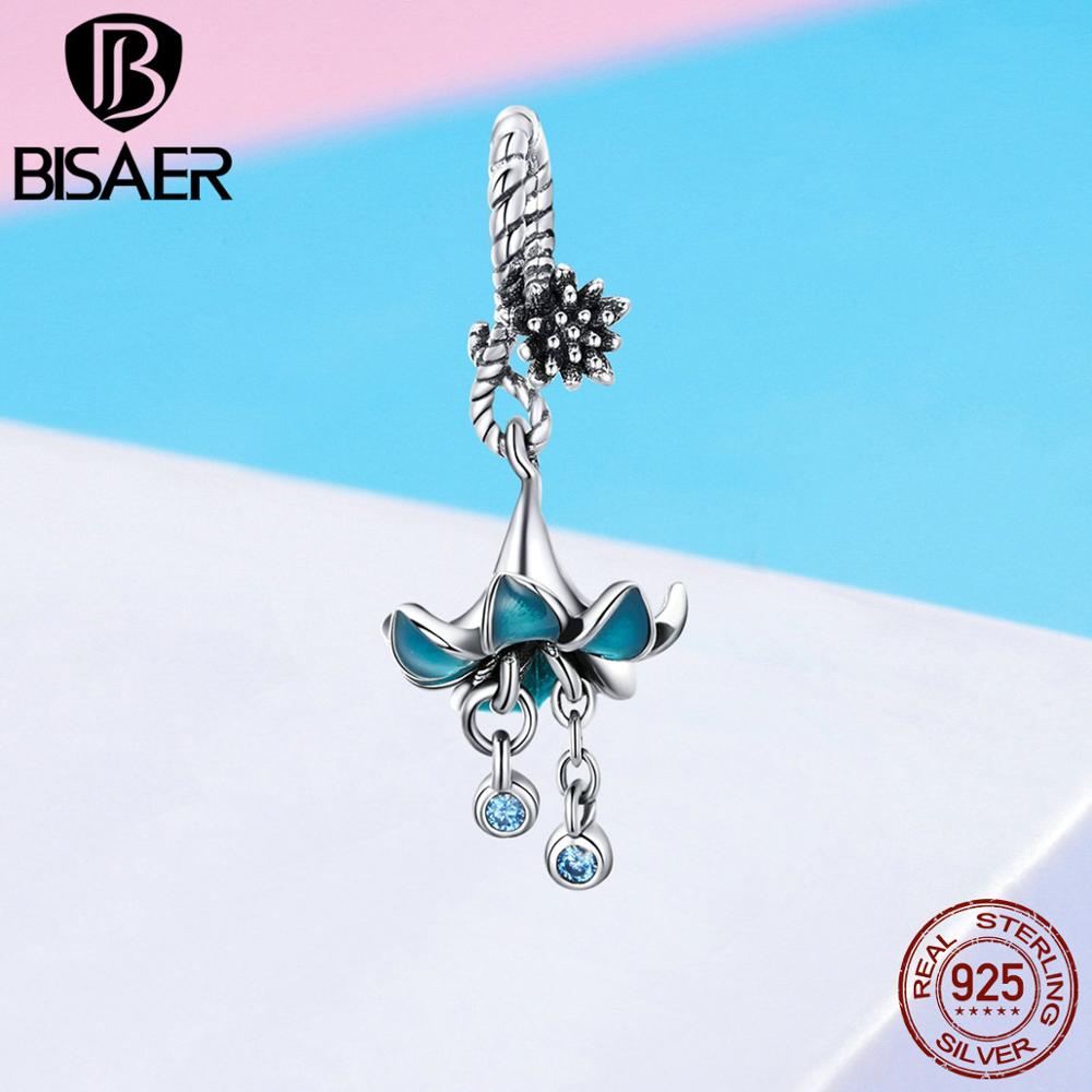 BISAER Real 925 Sterling Silver Dream Flower Enamel Charms Beads fit Women Bracelets Silver 925 Jewelry EFC034