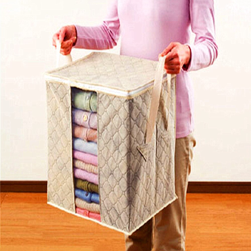 Klær quilt oppbevaringspose bambus kull etui sengetøy organisator boks