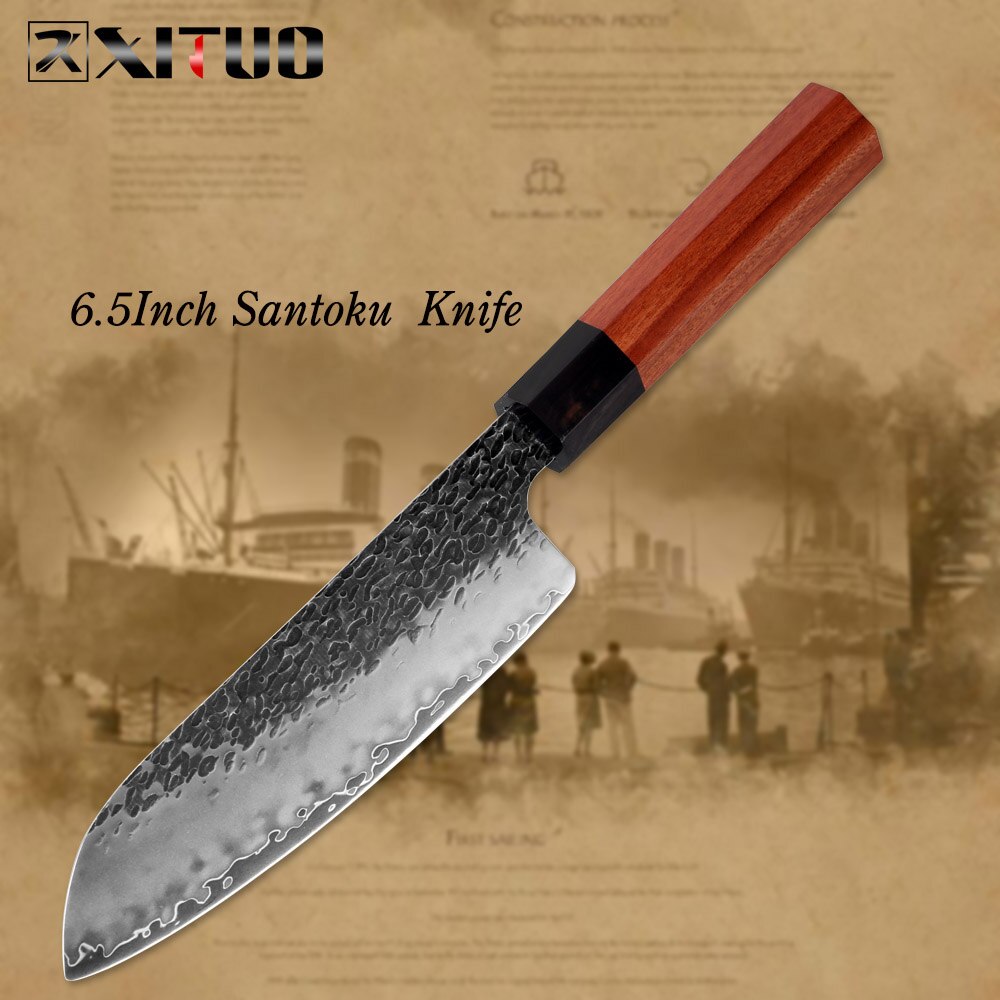 XITUO Kitchen Chef Knife Three-layer Steel Handmade Forged Sharp Cleaver Kiritsuke Boning Santoku Paring Knives Cooking Tools: Santoku Knife