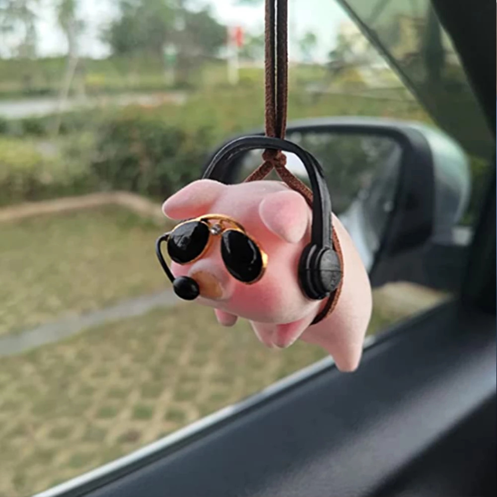 Cute Pig Car Accessorie Swing Pig Car Pendant Auto Rearview Mirror Pendants Birthday Auto Decoraction Ornament