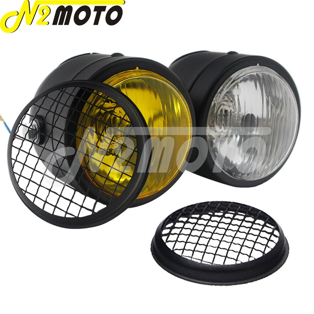 Chrome Amber Motorcycle Retro Twin Headlight Holder Fork Double Dual Head Lamp For Harley Dyna Bobber Chopper Cafe Racer Custom: B black