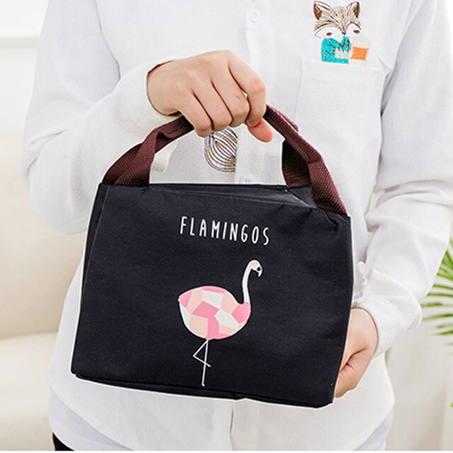 Flamingo Picnic Bag For Lunch Portable Fridge Bags Waterproof Thermal Food Warm Keeper Bag Outdoor Multifunction Insulated Tote: Black