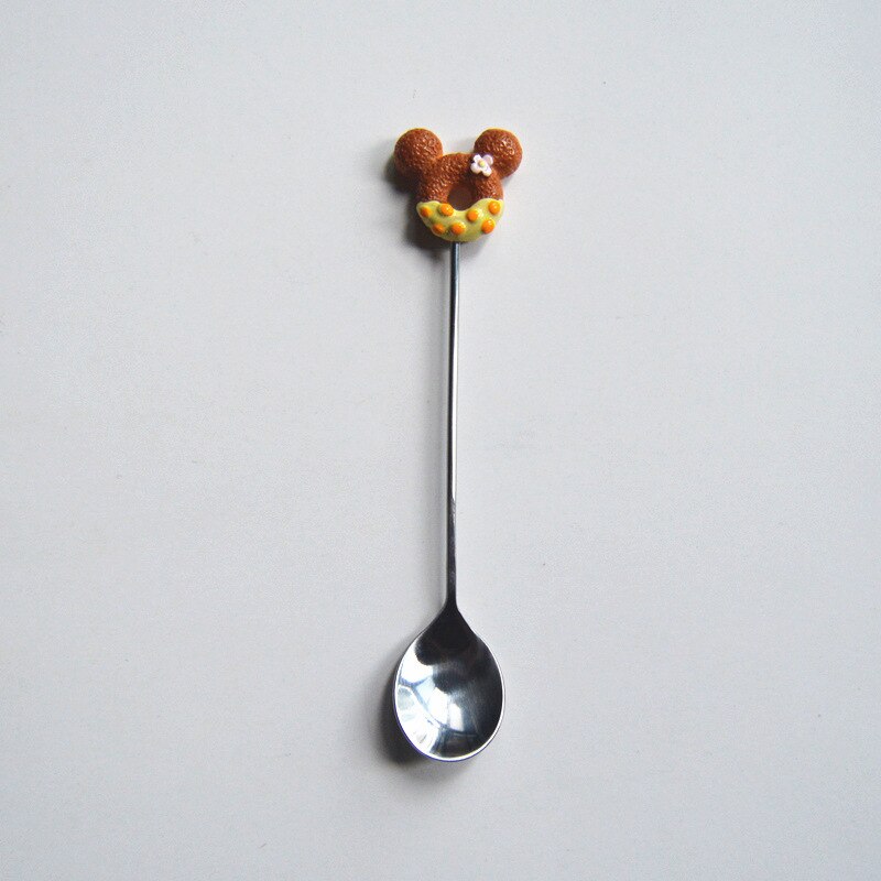 Cuillère à beignet en acier inoxydable, gâteau café Dessert thé glaces cuillères à remuer bonbons cuillère à thé mignonne de dessin animé 1 pièce: H