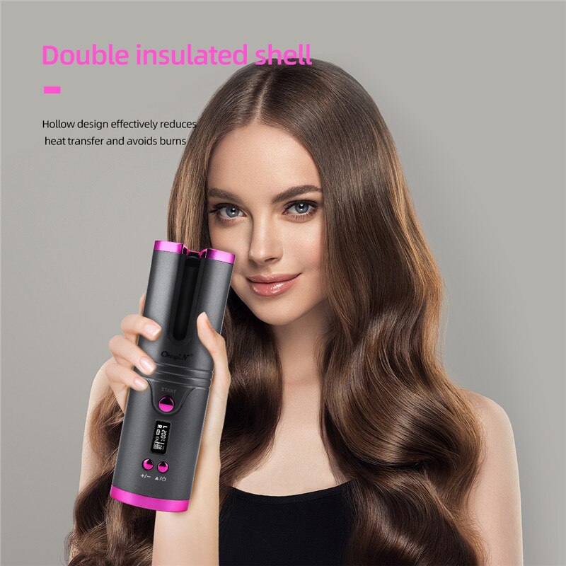 USB Rechargeable Auto Ceramic Curling Iron Waver Hair Curler LED Display Curling roller Wave Automatic Rotating hair Styling