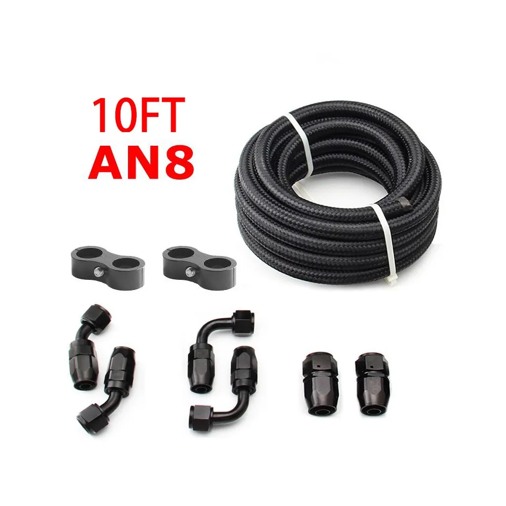 10ft An6/An8/An10 Olie Brandstof Fittingen Slang Einde 0 45 + 90 + 180 Graden Olie Adapter Kit Gevlochten Olie Brandstofslang Lijn 3M Zwart Met Klemmen: Oranje