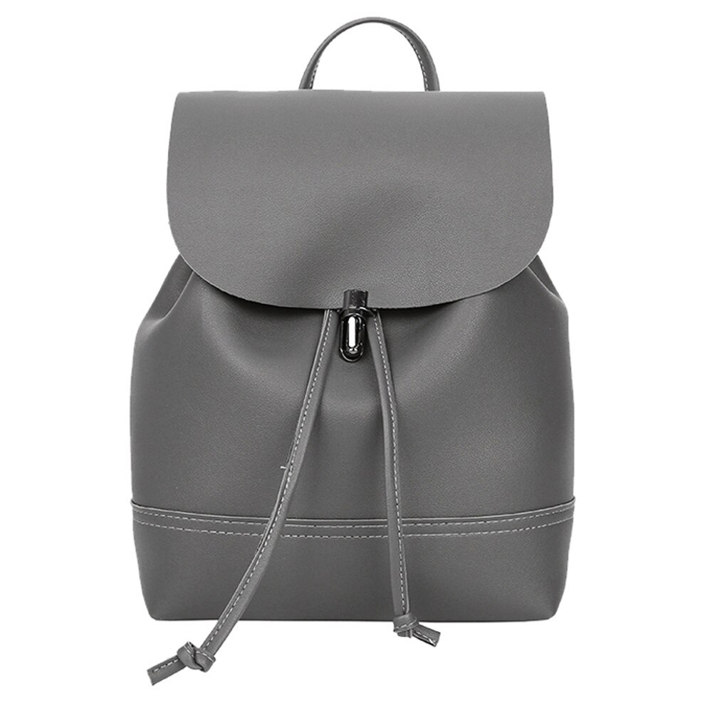 Women backpack Vintage Pure Color Leather School Bag Backpack Satchel backpack women Shoulder Bag bolsa: Dark Gray