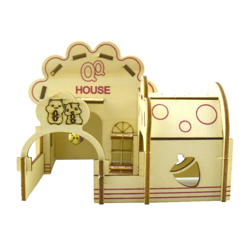 Hamster Hideout Wooden Hut Small Animals Double Layer Villa Rat Room House Cage: F