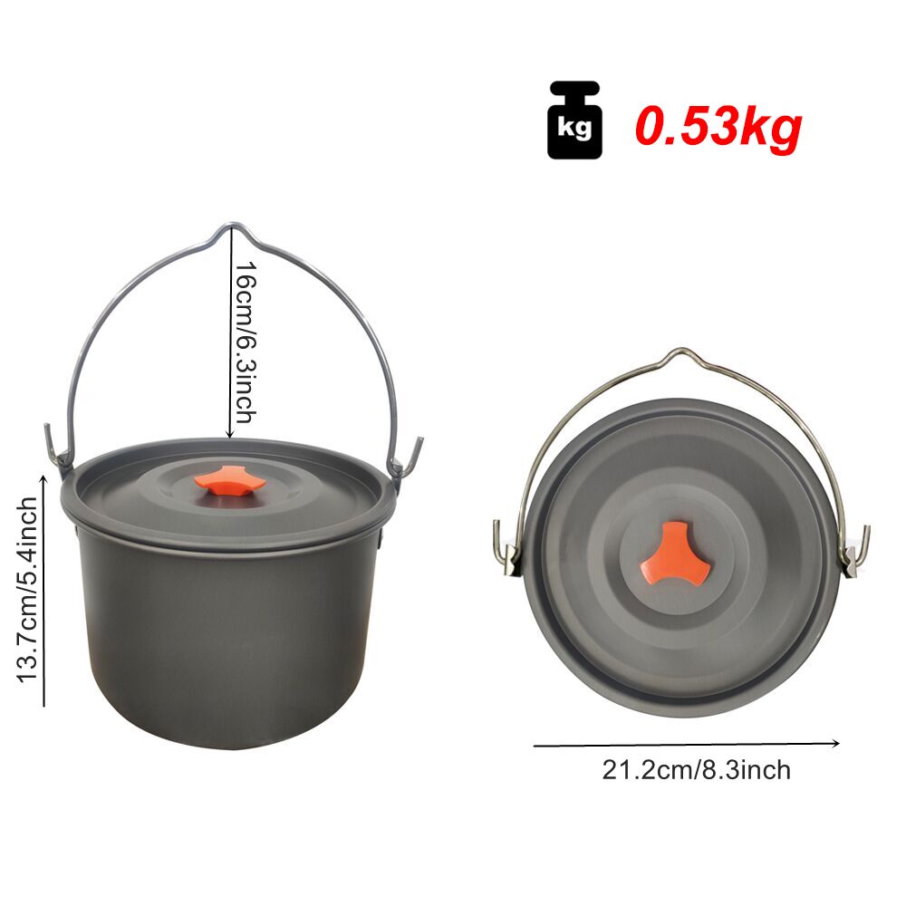 Lichter Up Outdoor Servies Grote Capaciteit Aluminium Camping Picknick Opknoping Kookgerei Servies Pot Koken Voor Kampvuur Pot