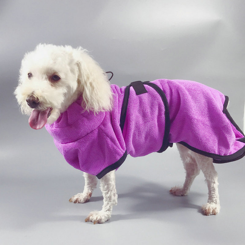 Kæledyr badekåbe tøj hund badehåndklæde ultra absorberende bomuld kæledyr tørring håndklæde med taljebælte varmt hundetøj: Lilla / Xl
