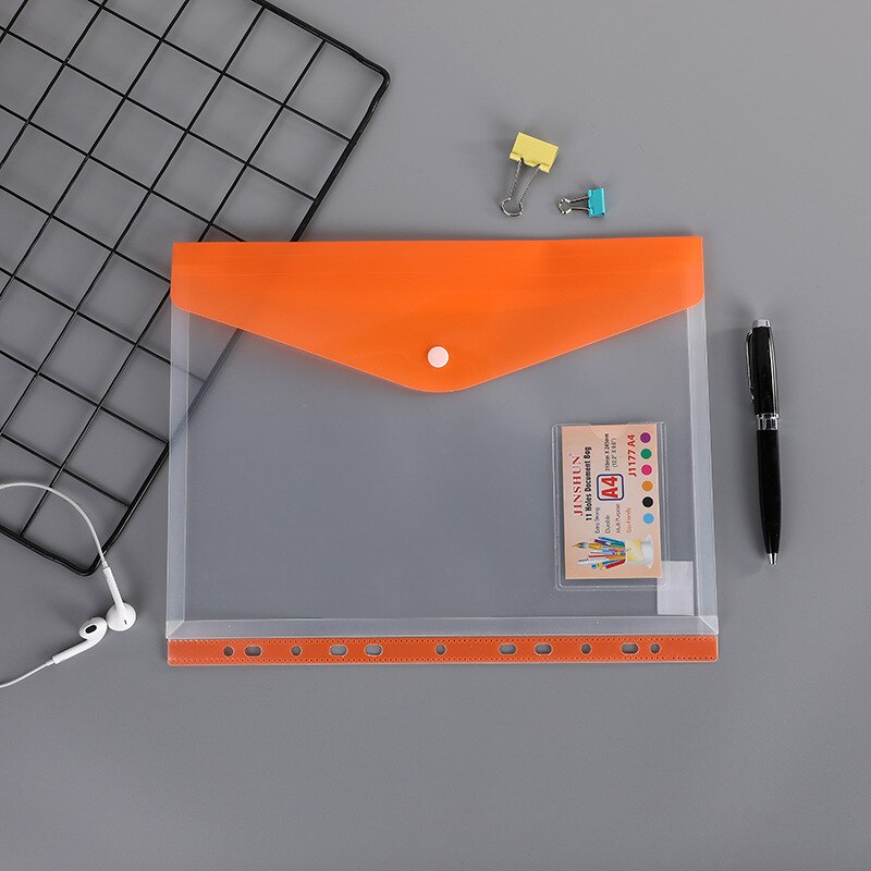6pcs Poly Envelope Folder For A4 Document Organizer Transparent Waterproof File Bag with Snap Button Closure Pouch School Office: B orange x6